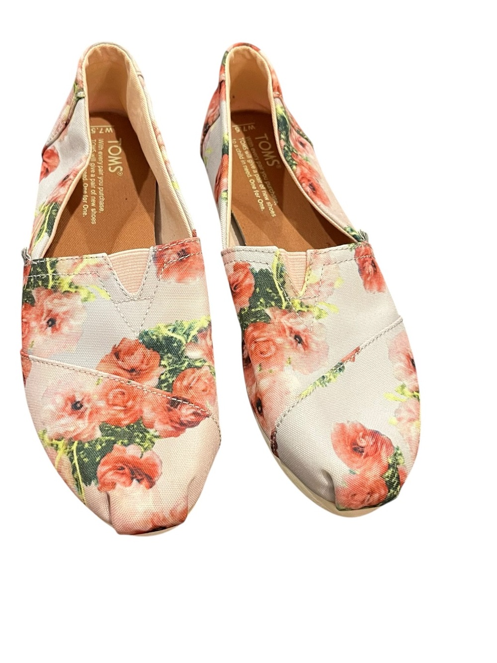 TOMS pink floral Alpargata Classic Slip-on Sneakers flats 7.5